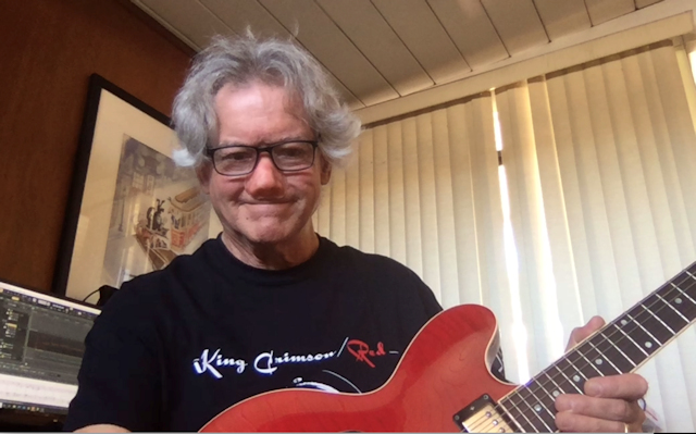 Me wearing my Red t-shirt with my red guitar working on a recording of King Crimson's 'Red'